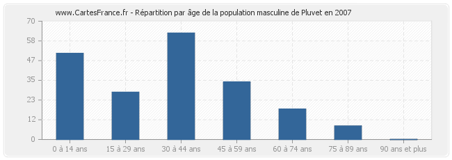 Répartition par âge de la population masculine de Pluvet en 2007