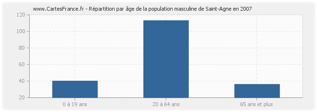 Répartition par âge de la population masculine de Saint-Agne en 2007