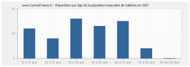 Répartition par âge de la population masculine de Salettes en 2007