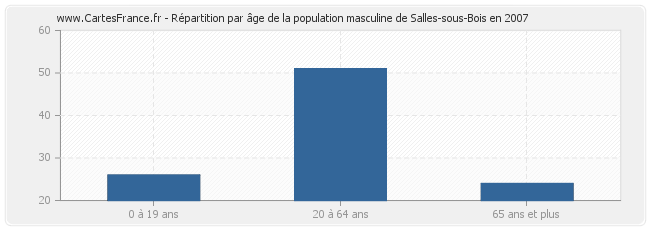 Répartition par âge de la population masculine de Salles-sous-Bois en 2007