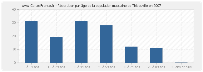 Répartition par âge de la population masculine de Thibouville en 2007