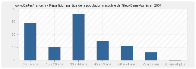 Répartition par âge de la population masculine de Tilleul-Dame-Agnès en 2007