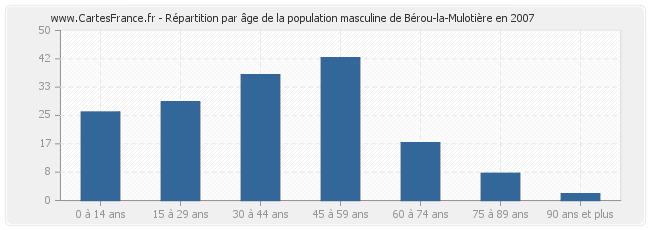 Répartition par âge de la population masculine de Bérou-la-Mulotière en 2007