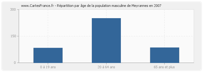 Répartition par âge de la population masculine de Meyrannes en 2007