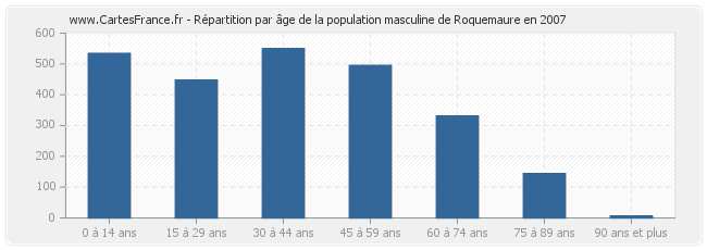 Répartition par âge de la population masculine de Roquemaure en 2007
