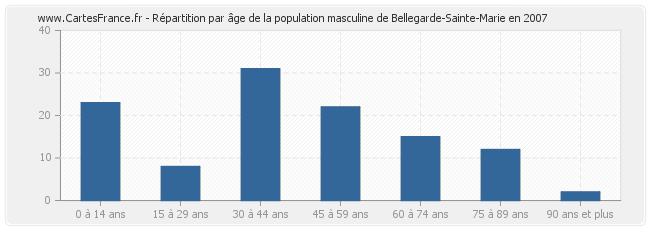 Répartition par âge de la population masculine de Bellegarde-Sainte-Marie en 2007