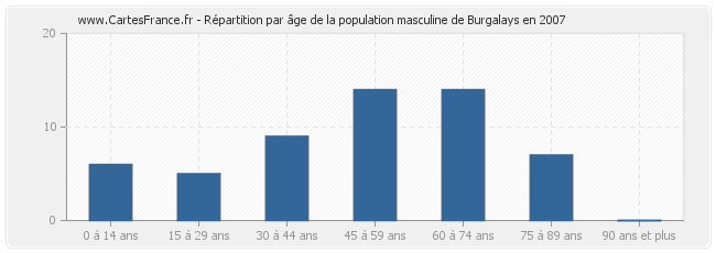 Répartition par âge de la population masculine de Burgalays en 2007