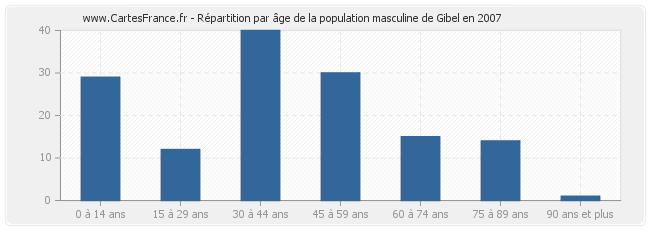 Répartition par âge de la population masculine de Gibel en 2007