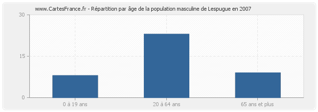 Répartition par âge de la population masculine de Lespugue en 2007