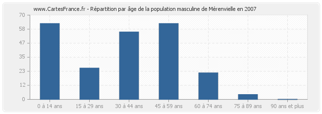 Répartition par âge de la population masculine de Mérenvielle en 2007