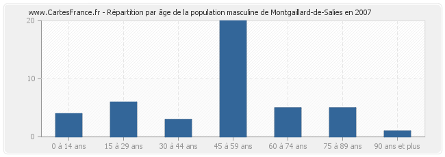 Répartition par âge de la population masculine de Montgaillard-de-Salies en 2007