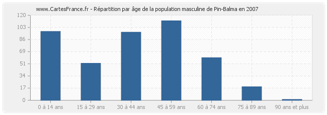 Répartition par âge de la population masculine de Pin-Balma en 2007