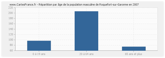 Répartition par âge de la population masculine de Roquefort-sur-Garonne en 2007
