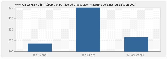 Répartition par âge de la population masculine de Salies-du-Salat en 2007