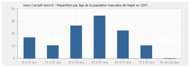 Répartition par âge de la population masculine de Haget en 2007