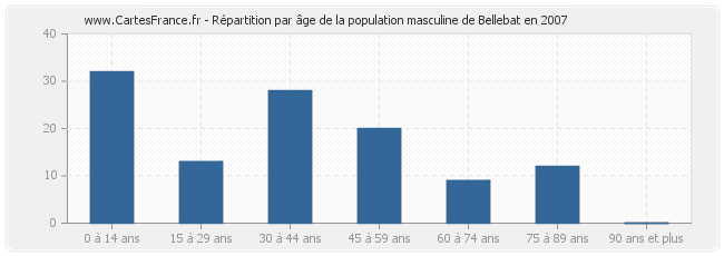Répartition par âge de la population masculine de Bellebat en 2007