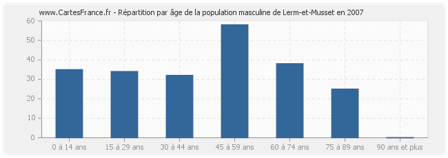 Répartition par âge de la population masculine de Lerm-et-Musset en 2007