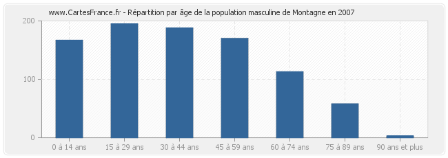 Répartition par âge de la population masculine de Montagne en 2007
