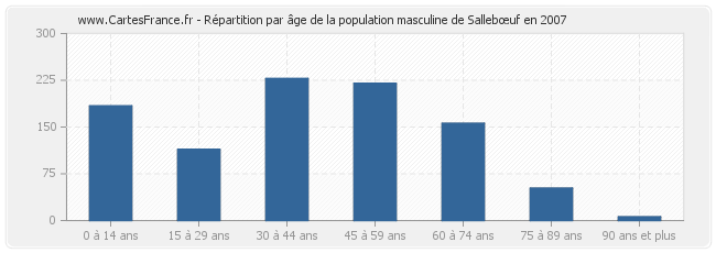 Répartition par âge de la population masculine de Sallebœuf en 2007