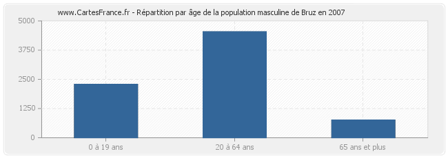 Répartition par âge de la population masculine de Bruz en 2007