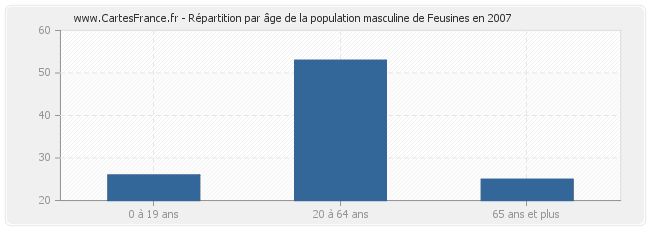 Répartition par âge de la population masculine de Feusines en 2007