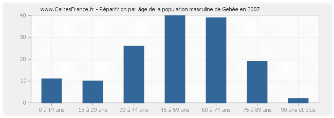 Répartition par âge de la population masculine de Gehée en 2007