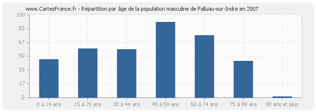Répartition par âge de la population masculine de Palluau-sur-Indre en 2007