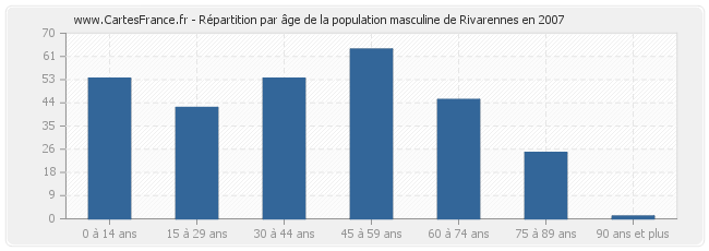 Répartition par âge de la population masculine de Rivarennes en 2007