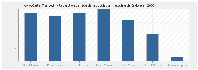 Répartition par âge de la population masculine de Bridoré en 2007