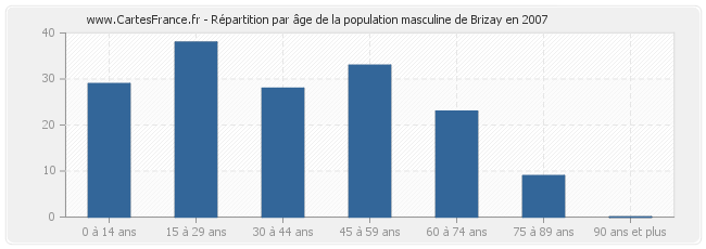 Répartition par âge de la population masculine de Brizay en 2007