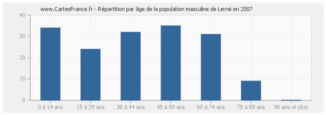 Répartition par âge de la population masculine de Lerné en 2007