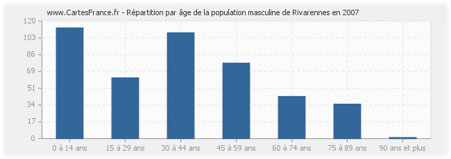 Répartition par âge de la population masculine de Rivarennes en 2007