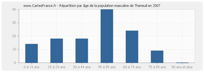 Répartition par âge de la population masculine de Theneuil en 2007