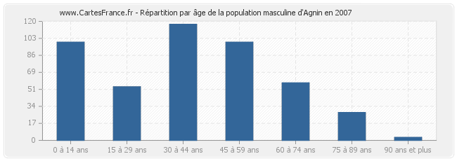 Répartition par âge de la population masculine d'Agnin en 2007
