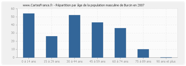 Répartition par âge de la population masculine de Burcin en 2007