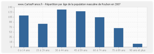 Répartition par âge de la population masculine de Roybon en 2007