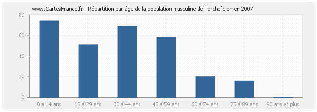 Répartition par âge de la population masculine de Torchefelon en 2007