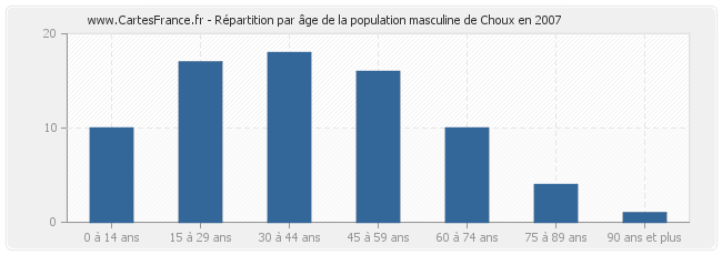 Répartition par âge de la population masculine de Choux en 2007