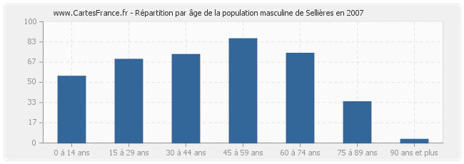 Répartition par âge de la population masculine de Sellières en 2007