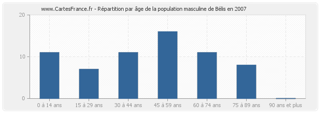 Répartition par âge de la population masculine de Bélis en 2007