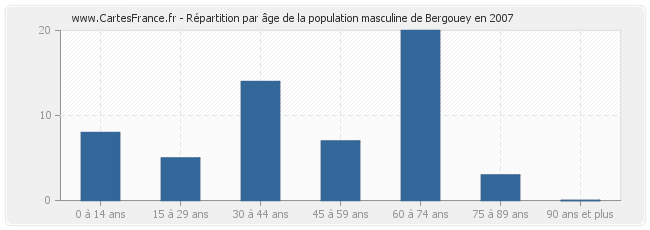 Répartition par âge de la population masculine de Bergouey en 2007