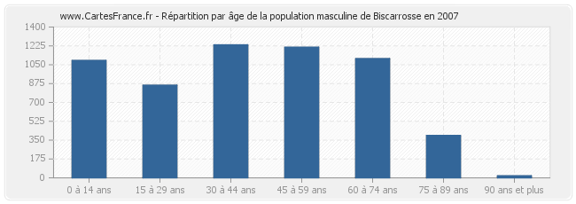 Répartition par âge de la population masculine de Biscarrosse en 2007