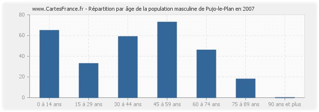Répartition par âge de la population masculine de Pujo-le-Plan en 2007