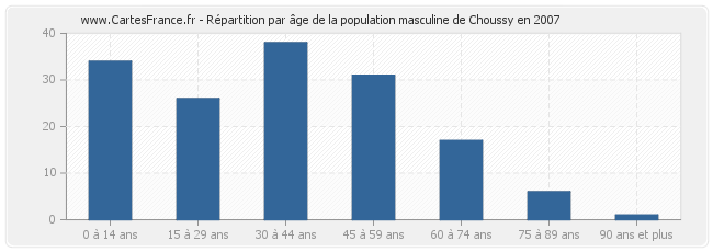 Répartition par âge de la population masculine de Choussy en 2007