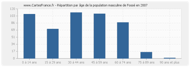 Répartition par âge de la population masculine de Fossé en 2007