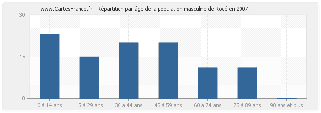 Répartition par âge de la population masculine de Rocé en 2007