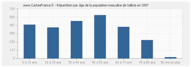 Répartition par âge de la population masculine de Salbris en 2007