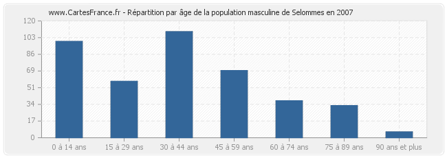Répartition par âge de la population masculine de Selommes en 2007