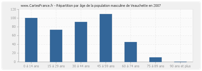 Répartition par âge de la population masculine de Veauchette en 2007
