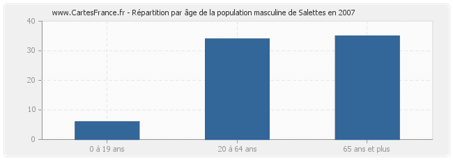 Répartition par âge de la population masculine de Salettes en 2007